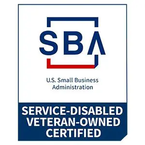 A small business administration seal that says service disabled veteran owned certified.