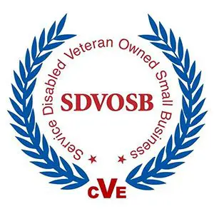 A blue wreath with the words service disabled veteran owned small business cve in it.