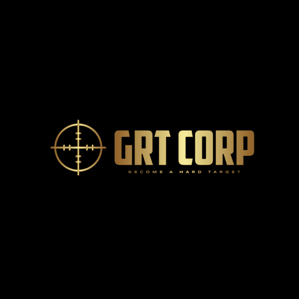 A gold logo with the letters grt corp